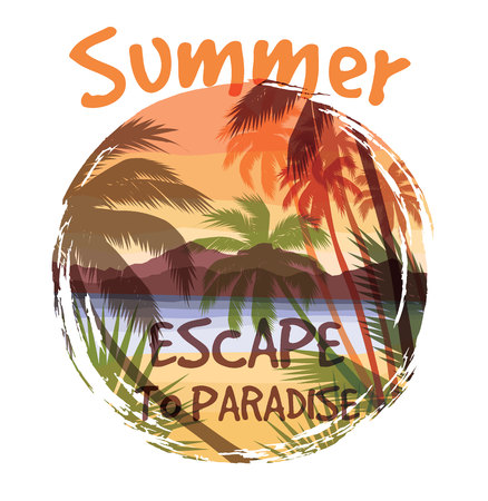 Tropical beach summer print with slogan for t-shirt graphic and other uses. Vector illustrationのイラスト素材