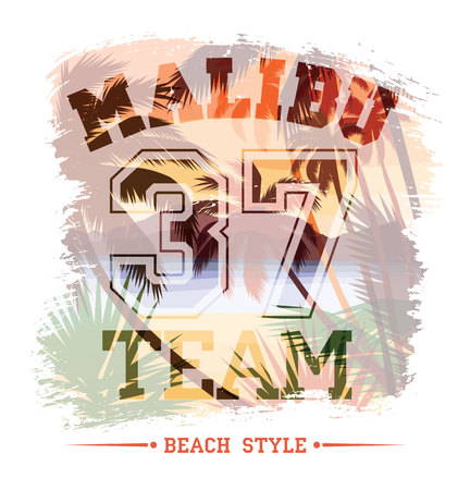 Tropical beach summer print with slogan for t-shirt graphic and other uses. Vector illustrationのイラスト素材