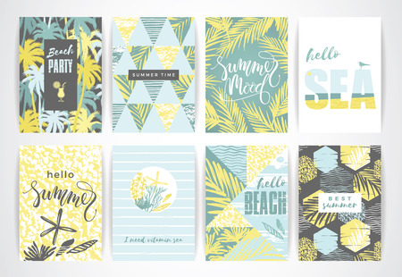 Set of summer cards with hand-drawing elements. Vector illustrationsのイラスト素材