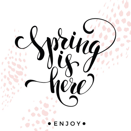 Sping is here. Lettering design. Vector illustrationのイラスト素材