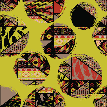Tribal ethnic seamless pattern with geometric elements. Vector backgroundのイラスト素材