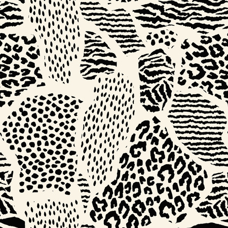 Abstract seamless pattern with animal print. Trendy hand drawn textures. Vector modern design for paper, cover, fabric, interior decor and other usersのイラスト素材