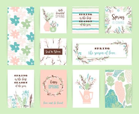 Set of artistic creative spring cards.のイラスト素材