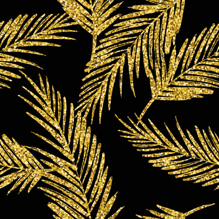 Creative ornamental exotic pattern with palm leaf silhouettes. Gold glitter texture. Vector design.のイラスト素材