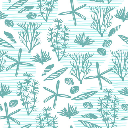 Trendy sea seamless pattern with hand texture.のイラスト素材