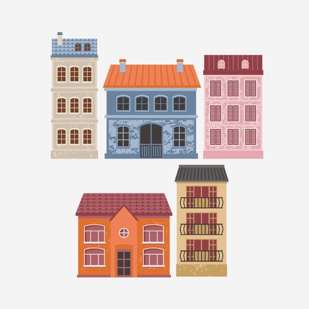 Vector illustration of building. Color houses.のイラスト素材