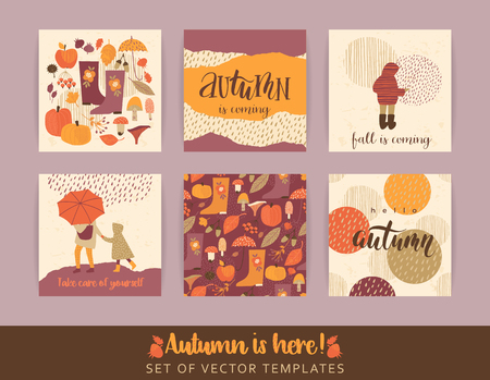 Set of artistic creative autumn cards.のイラスト素材