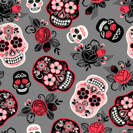 Dia de los muertos. Day of The Dead. Seamless pattern. Vector template.のイラスト素材