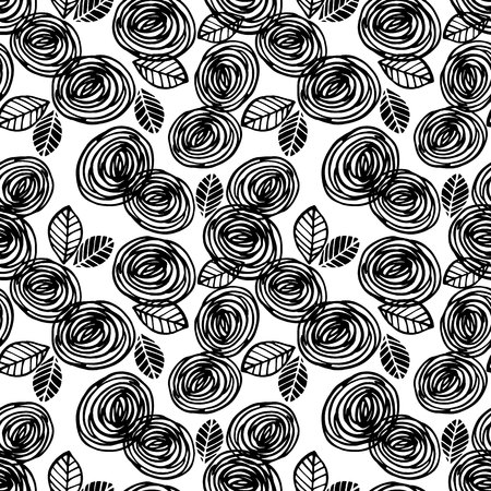 Abstract floral seamless pattern with roses. Trendy hand drawn textures. Modern abstract design for paper, cover, fabric, interior decor and other users.のイラスト素材