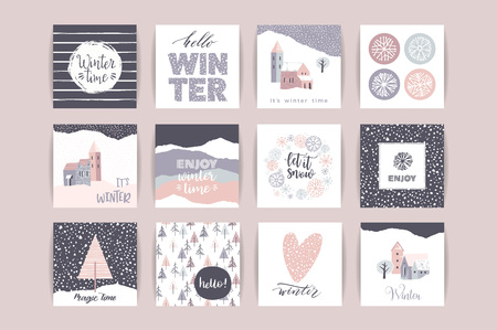 Set of artistic creative winter cards.のイラスト素材