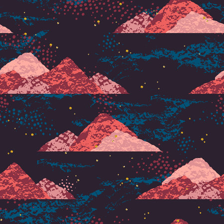 Abstract cosmic seamless pattern. Trendy hand drawn texture, glitter and geometric elements.のイラスト素材
