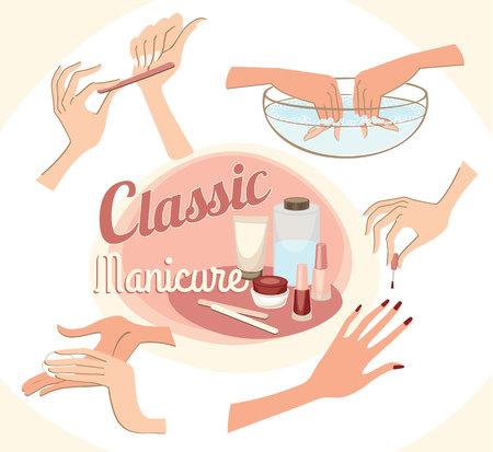 Beautiful female hands in the classic manicure.のイラスト素材
