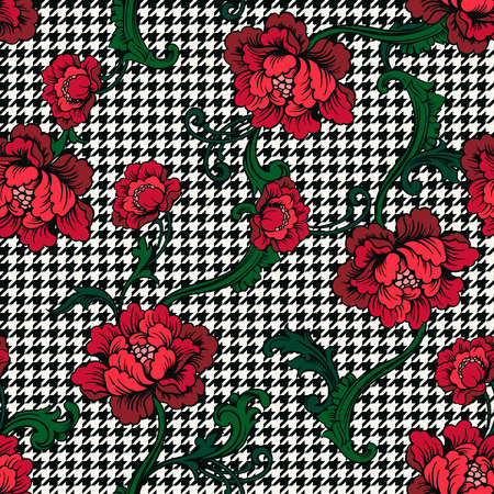 Eclectic fabric plaid seamless pattern with baroque ornament.