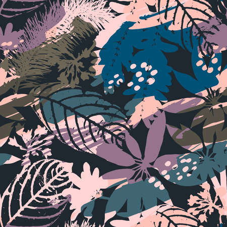 Abstract floral seamless pattern silhouettes of leaves and artistic background.のイラスト素材