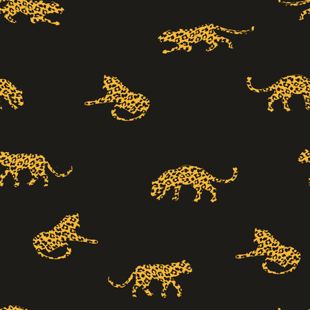 Seamless exotic pattern with abstract silhouettes of leopards.のイラスト素材