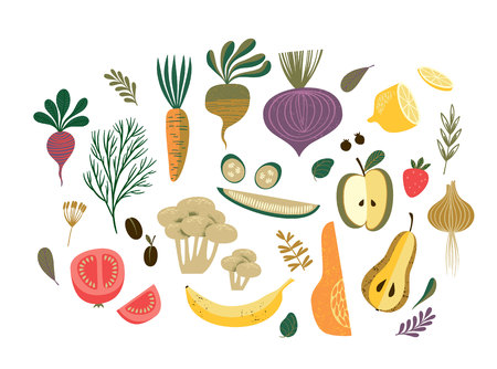 Vector illustration of vegetables and fruit.のイラスト素材