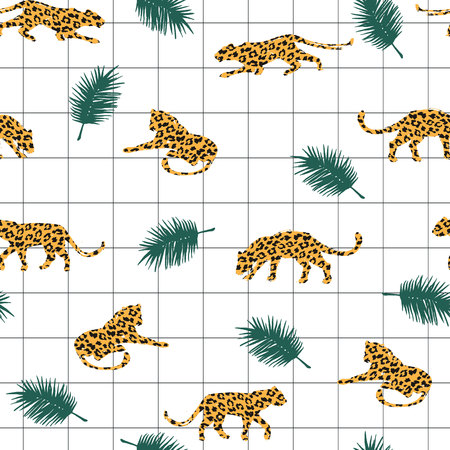 Seamless exotic pattern with abstract silhouettes of leopards.のイラスト素材