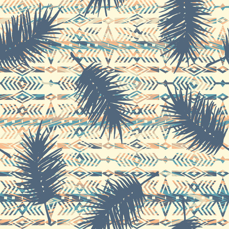 Tribal ethnic seamless pattern with palm leaves.のイラスト素材