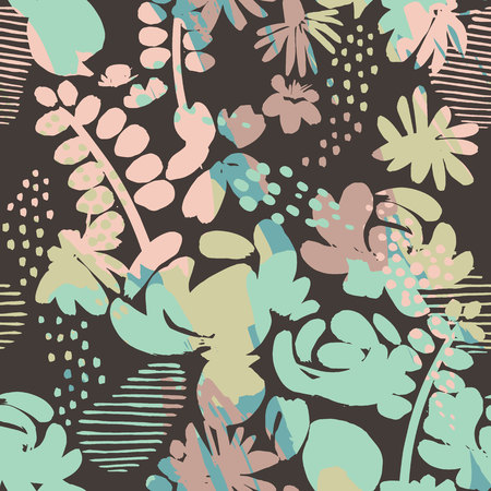 Abstract floral seamless pattern with trendy hand drawn textures. Modern abstract design for paper, cover, fabric, interior decor and other usersのイラスト素材