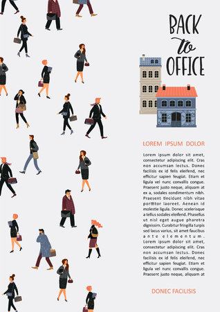 Back to office. Vectior template with people going to work. Design for card, poster, flyer and other use.のイラスト素材