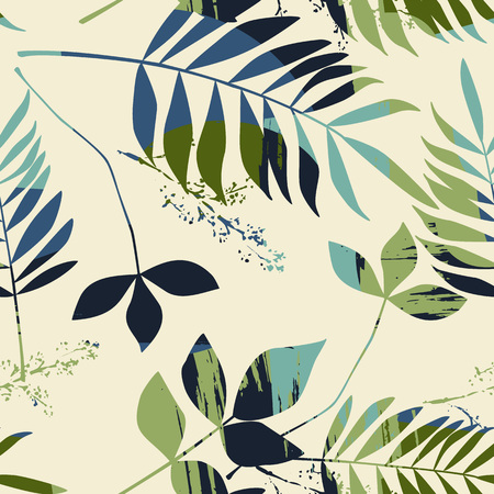 Abstract seamless pattern with leaves. Vector background for various surface. Trendy hand drawn textures.のイラスト素材
