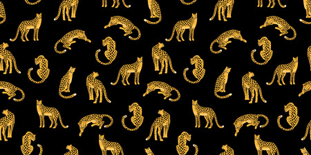Seamless exotic pattern with abstract silhouettes of leopards.のイラスト素材