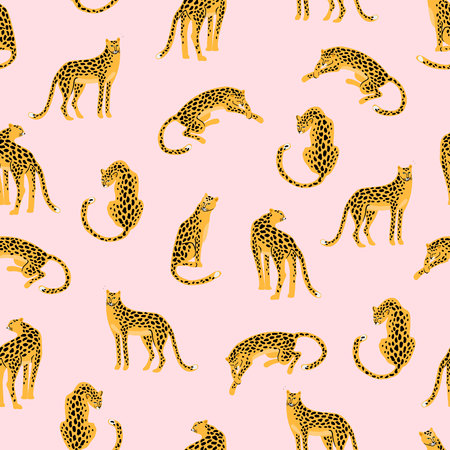 Seamless exotic pattern with abstract silhouettes of leopards.のイラスト素材
