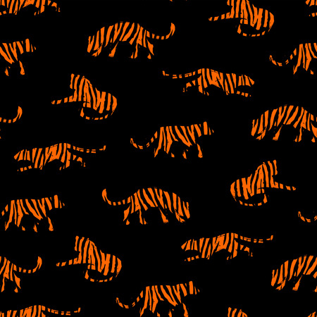 Seamless exotic pattern with abstract silhouettes of tigers.のイラスト素材