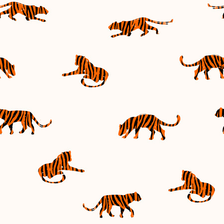 Seamless exotic pattern with abstract silhouettes of tigers.のイラスト素材