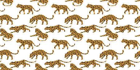 Seamless exotic pattern with abstract silhouettes of leopards.のイラスト素材
