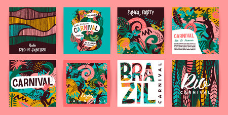 Brazil carnival. Vector templates with trendy abstract elements. Poster design for carnival concept and other usersのイラスト素材