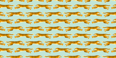 Seamless exotic pattern with tigers. Vector hand draw design.のイラスト素材