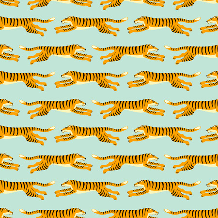 Seamless exotic pattern with tigers. Vector hand draw design.のイラスト素材