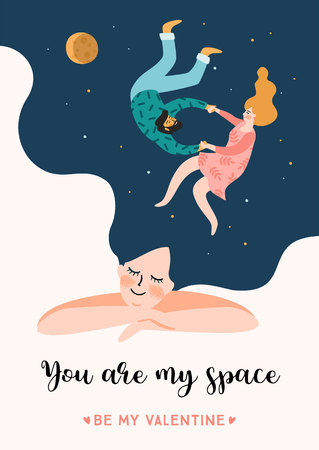 Romantic illustration with people. Love, love story, relationship. Vector design concept for Valentines Day and other users.のイラスト素材