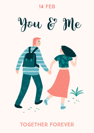 Romantic illustration with people. Vector design concept for Valentines Day and other users.のイラスト素材