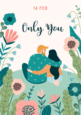 Romantic illustration with people. Love, love story, relationship. Vector design concept for Valentines Day and other users.のイラスト素材