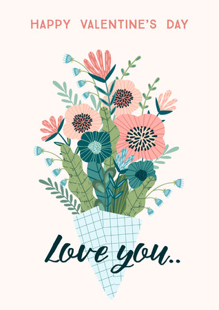 Illustration bouquet of flowers. Vector design concept for Valentines Day and other users.のイラスト素材