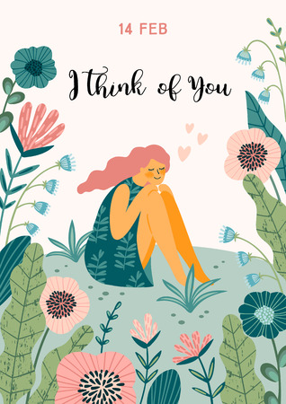 Romantic illustration with woman. Love, love story, relationship. Vector design concept for Valentines Day and other users.のイラスト素材