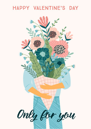 Illustration bouquet of flowers. Vector design concept for Valentines Day and other users.のイラスト素材