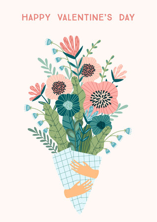 Illustration bouquet of flowers. Vector design concept for Valentines Day and other users.のイラスト素材