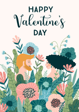 Romantic illustration with people. Love, love story, relationship. Vector design concept for Valentines Day and other users.のイラスト素材