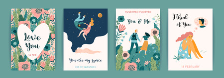 Romantic set of cute illustration. Love, love story, relationship. Vector design concept for Valentines Day and other users.のイラスト素材
