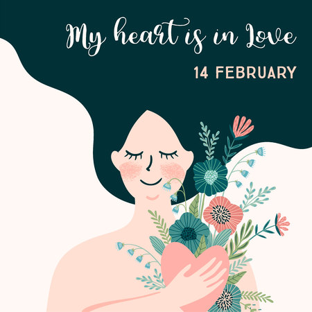 Romantic illustration with woman. Love, love story, relationship. Vector design concept for Valentines Day and other users.のイラスト素材