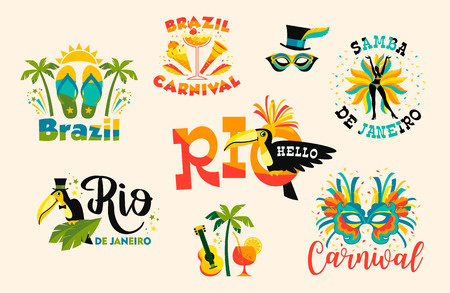 Brazilian Carnival. Big set of vector emblemsのイラスト素材