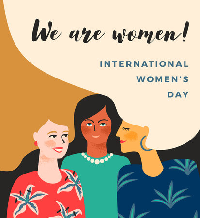 International Womens Day. Vector template with women for card, poster, flyer and other usersのイラスト素材