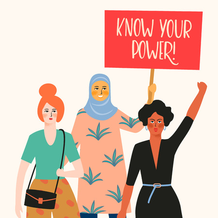 International Womens Day. Vector illustration with women different nationalities and cultures. Struggle for freedom, independence, equality.のイラスト素材