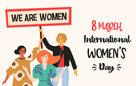 International Womens Day. Vector illustration with women different nationalities and cultures. Struggle for freedom, independence, equality.のイラスト素材