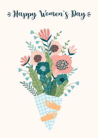 International Women s Day. Vector template with bouquet of flowers for card, poster, flyer and other usersのイラスト素材