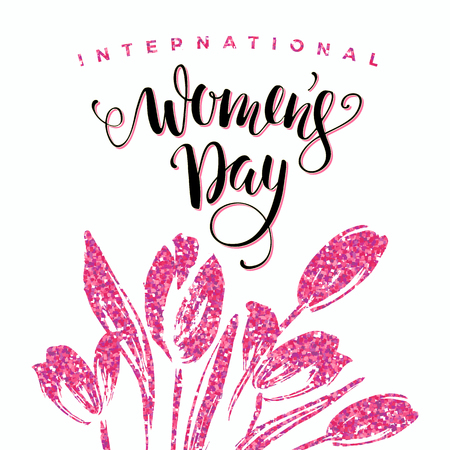 International Womens Day. Lettering design with flowers for Banners, Flyers, Placards, Posters and other use. Vector illustrationのイラスト素材