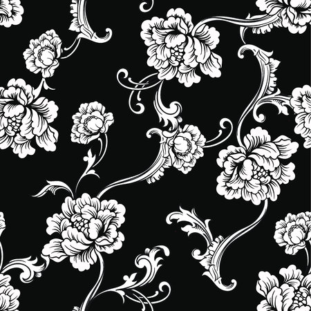Fabric seamless pattern with baroque ornament. Vector background.のイラスト素材
